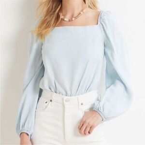 Cloth & Stone Square Neck Smocked Back Denim Color Blouse, Size L